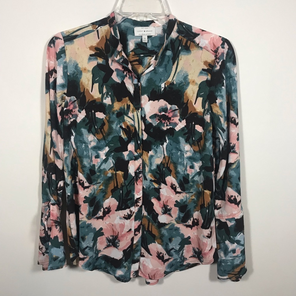 Lucky Brand Mandarin Collar Floral Print Blouse